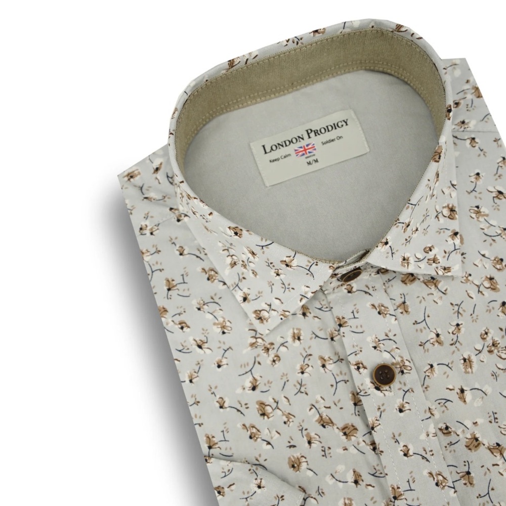 Men's Cream Floral Button Down Shirt